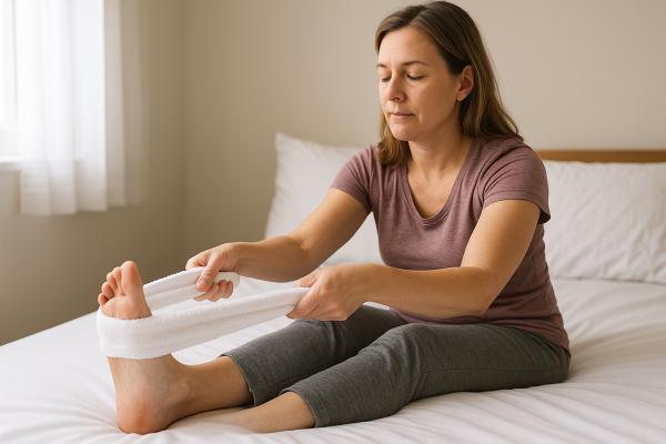 Ejercicios para la fascitis plantar en casa - Estiramiento con toalla
