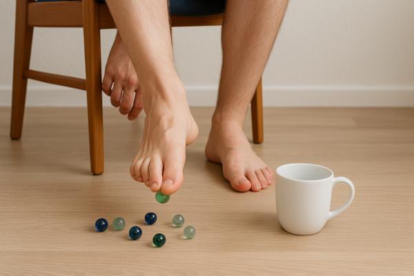 Ejercicios para la fascitis plantar en casa - Levantar objetos pequeños con el pie